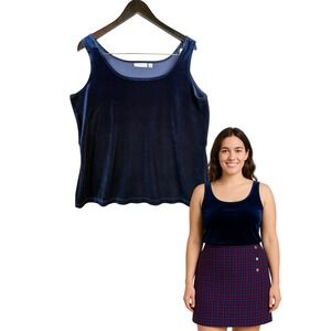 Susan‎ Graver Velvet Tank Women L Navy Shell Holiday Party Office Career